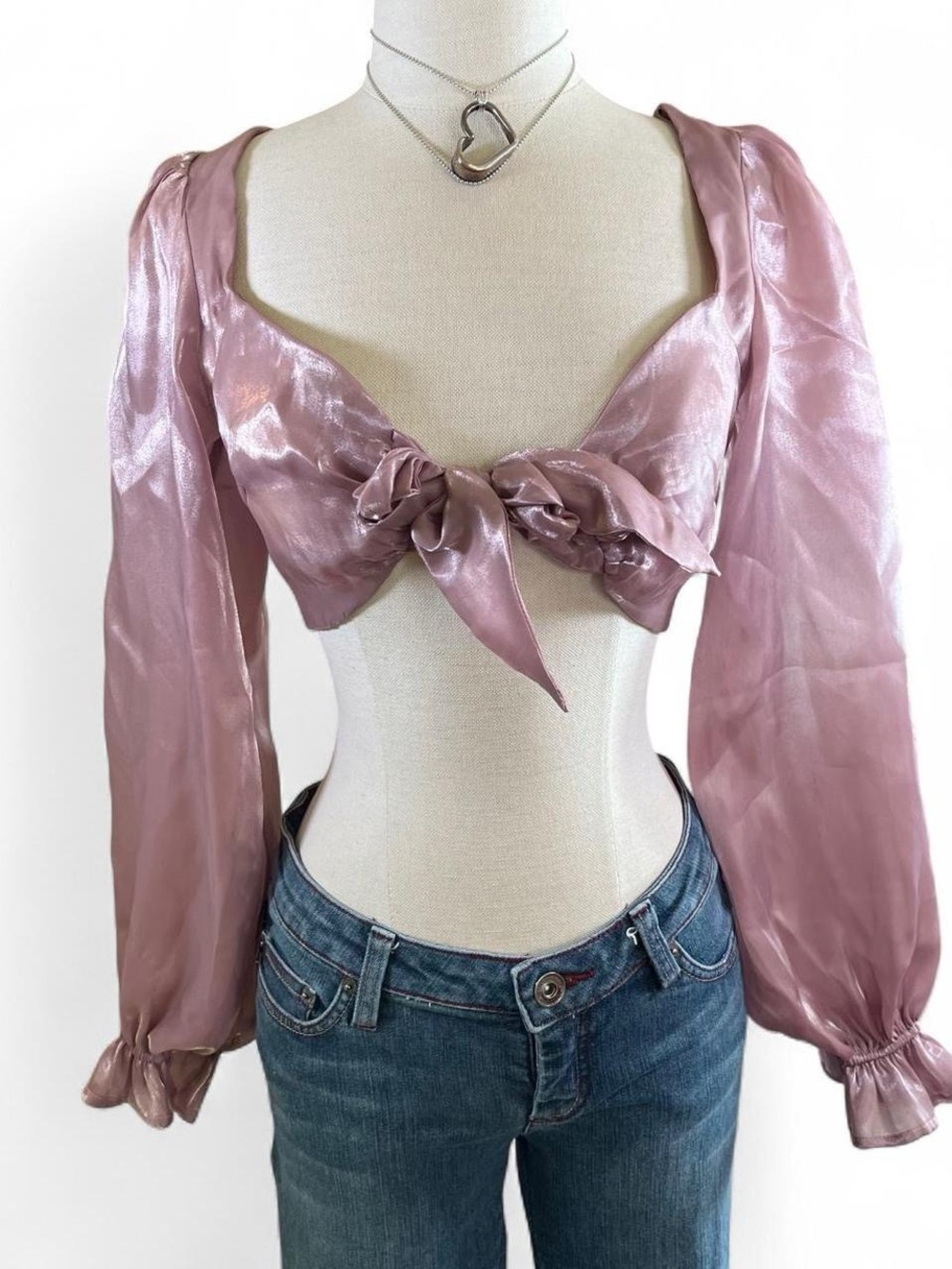 Satin Tie-Front Crop Top in Dusty Pink size XS NWT